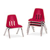 9000 Series Classroom Chairs, 10" Seat Height, Red/Chrome, 4/Car