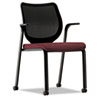Multipurpose mobile stacking chair with stretch back and fabric seat.