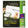 White index dividers with white tabs and Easy Apply clear labels, made entirely of recycled materials.