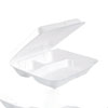 Foam Hinged Lid Containers, 3-Compartment, 7.5 x 8 x 2.3, White, 200/Carton