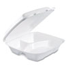 Foam Hinged Lid Container, Performer Perforated Lid, 3-Compartment, 9 x 9.4 x 3, White, 100/Bag, 2 Bag/Carton