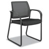 Guest arm chair with mesh back, fabric-upholstered seat and sled base.