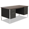 Double Pedestal Steel Desk Metal Desk 60w x 30d x 29 1 2h Walnut Black