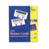 Laser/inkjet printable rotary cards are constructed of heavyweight card stock and feature ultra-fine perforations.