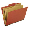 Four-, Six-, and Eight-Section Pressboard Classification Folders, 2 Dividers, Bonded Fasteners, Letter Size, Red, 10/Box