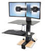 WorkFit S Sit Stand Workstation w Worksurface Dual LCD Monitors Aluminum Black