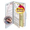 Six-Section Pressboard Top Tab Classification Folders, Six SafeSHIELD Fasteners, 2 Dividers, Legal Size, Blue, 10/Box