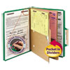 6-Section Pressboard Top Tab Pocket Classification Folders, 6 SafeSHIELD Fasteners, 2 Dividers, Letter Size, Green, 10/Box
