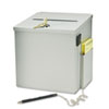 Steel suggestion box with lock, side pocket and pen. Platinum.