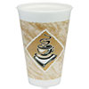 Caf 233; G Hot Cold Cups Foam 16 oz White Brown with Green Accents 25 Pack