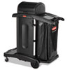 Executive High Security Janitorial Cleaning Cart, Plastic, 4 Shelves, 1 Bin, 23.1" x 39.6" x 27.5", Black
