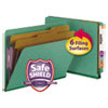 End Tab Colored Pressboard Classification Folders with SafeSHIELD Coated Fasteners, 2 Dividers, Letter Size, Green, 10/Box