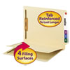 Fastener Folder with Divider, 0.75" Expansion, 1 Divider, 4 Fasteners, Letter Size, Manila Exterior, 50/Box