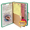 6-Section Pressboard Top Tab Pocket Classification Folders, 6 SafeSHIELD Fasteners, 2 Dividers, Legal Size, Green, 10/Box
