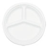 Compostable Sugarcane Bagasse 10 in 3 Compartment Plate Round White 50 Pack