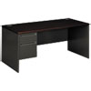 38000 Series Left Pedestal Desk, 66" x 30" x 29.5", Mahogany/Charcoal
