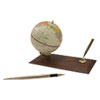 Ivory Globe Holder with Pen 160;Stand 4in Diameter Walnut Base Gold Accents