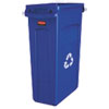 Slim Jim Plastic Recycling Container with Venting Channels, 23 gal, Plastic, Blue