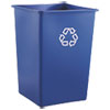 Square Recycling Container, 35 gal, Plastic, Blue