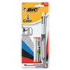 4-Color 3 + 1 Multi-Color Ballpoint Pen/Pencil, Retractable, 1 mm Pen/0.7 mm Pencil, Black/Blue/Red Ink, Gray/White Barrel