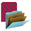 Six-Section Pressboard Top Tab Classification Folders, Six SafeSHIELD Fasteners, 2 Dividers, Letter Size, Blue, 10/Box
