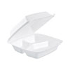 Insulated Foam Hinged Lid Containers, 3-Compartment. 7.9 x 8.4 x 3.3, White, 200/Carton