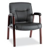 Alera Madaris Series Bonded Leather Guest Chair with Wood Trim Legs, 25.39" x 25.98" x 35.62", Black Seat/Back, Mahogany Base