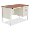 Single Pedestal Steel Desk, 45.25" x 24" x 29.5", Cherry/Putty, Chrome-Plated Legs