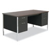 Double Pedestal Steel Desk, 60" x 30" x 29.5", Mocha/Black, Chrome-Plated Legs