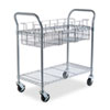 Dual-Purpose Wire Mail and Filing Cart, Metal, 1 Shelf, 1 Bin, 39" x 18.75" x 38.5", Metallic Gray