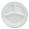 Famous Service Plastic Dinnerware, Plate, 3-Compartment, 10.25" dia, White, 125/Pack, 4 Packs/Carton
