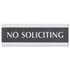 Century Series Office Sign NO SOLICITING 9 x 3 Black Silver