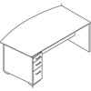 Veneer bow front desk with slim-profile single pedestal and raised recessed modesty panel.