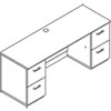 Veneer kneespace credenza with cord management grommet and removable modesty panel.