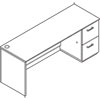 Veneer single pedestal credenza with cord management grommet and removable modesty panel.