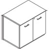 Veneer storage cabinet has matte chrome accents and one adjustable shelf behind two locking doors.