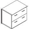 Veneer two-drawer lateral file with matte chrome accents and mechanical interlock.