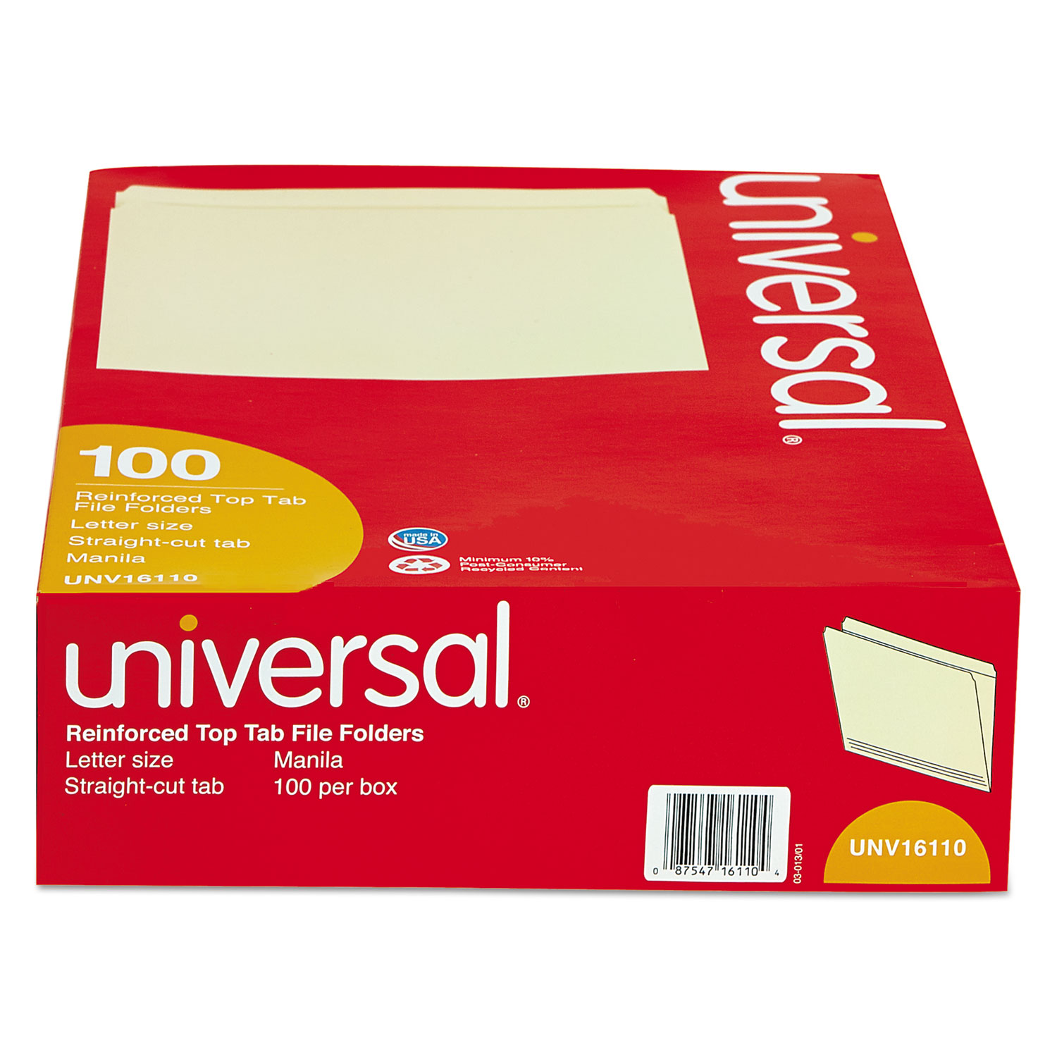DoublePly Top Tab Manila File Folders, Straight Tab, Letter Size, 100