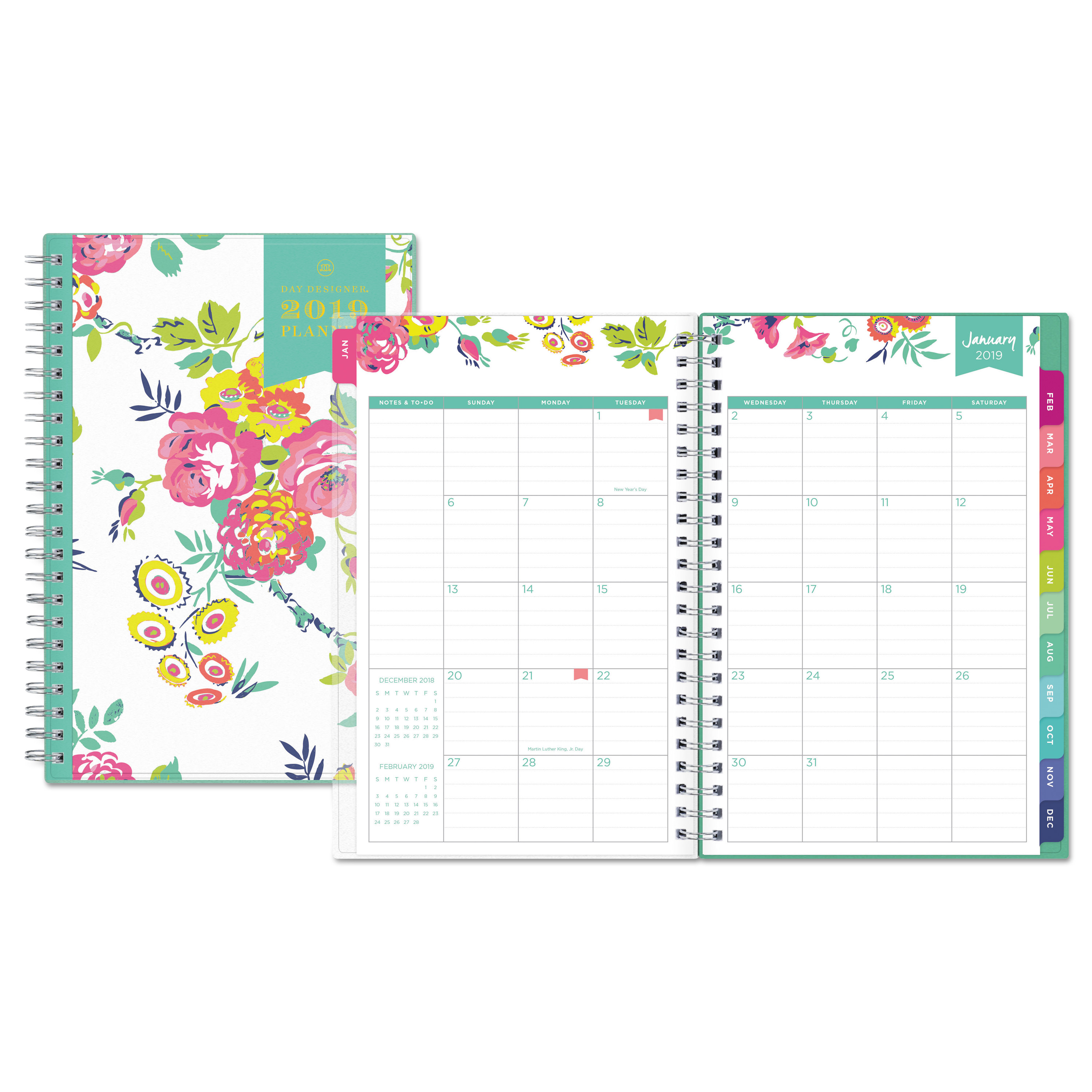 Blue Sky Day Designer Cyo Weeklymonthly Planner 5 X 8 Whitefloral