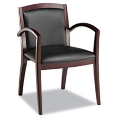 Reception Lounge Series Guest Chair, Mahogany/Black Leather