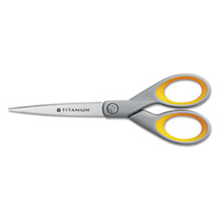 Titanium Bonded Scissors, 7" Long, 3" Cut Length, Gray/Yellow Straight Handle