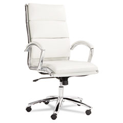 Alera Neratoli High-Back Slim Profile Chair, Faux Leather, 275 lb Cap, 17.32" to 21.25" Seat Height, White Seat/Back, Chrome