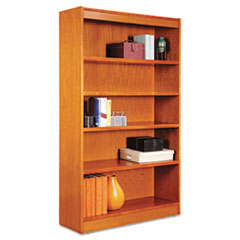 Square Corner Wood Bookcase, Five-Shelf, 35.63w x 11.81d x 60h, Medium Cherry