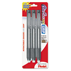 CLIC ERASER PENCIL-STYLE GRIP ERASER, ASSORTED, 3/PACK
