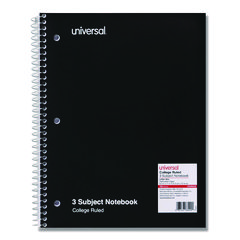 Wirebound Notebook, 3-Subject, Medium/College Rule, Black Cover, (120) 11 x 8.5 Sheets