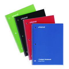 Wirebound Notebook, 1-Subject, Medium/College Rule, Assorted Cover Colors, (70) 10.5 x 8 Sheets, 4/Pack