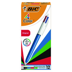4-Color Multi-Color Ballpoint Pen, Retractable, Medium 1 mm, Black/Blue/Green/Red Ink, Blue/White Barrel