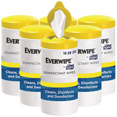 Disinfectant Wipe Canisters, 1-Ply, 7 x 7, Lemon, White, 75 Sheets/Canister, 6/Carton