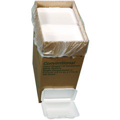 Conventional Foam Hinged Lid Container, Shallow, 9 x 6.5 x 1.6, White, 150/Carton