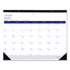 DuraGlobe Monthly Desk Pad Calendar, 22 x 17, White/Blue/Gray Sheets, Black Binding/Corners, 12-Month (Jan to Dec): 2025